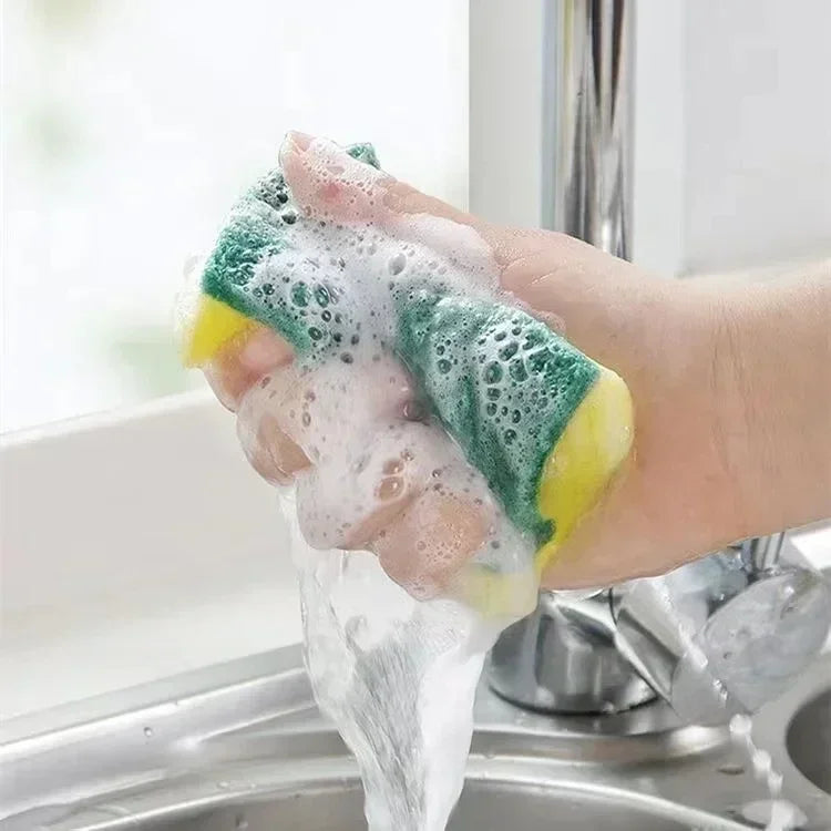Yellow and Green Dish Sponges with Fiber Scouring Pads, Double-Sided Kitchen Cleaning Sponges in 10, 30 or 50-Piece Packs for Compatible Tableware and Pots