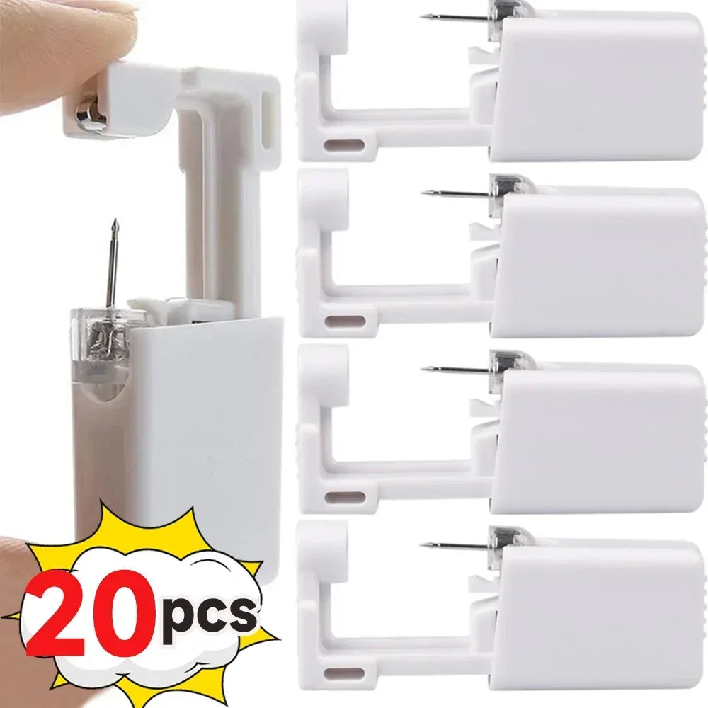 Disposable Ear Piercing Device with Built-In Earring, White Plastic and Stainless Steel Tool in Single or Multipack Options for Professional Assessment
