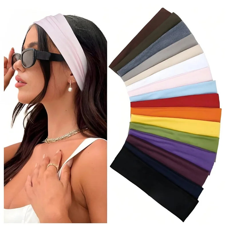 Elastic Sports Headbands for Women, Seven-Piece Stretchy Cloth Hairband Set in Black, Pink, Grey or Style Selections for Yoga, Running and Casual Hair Styling