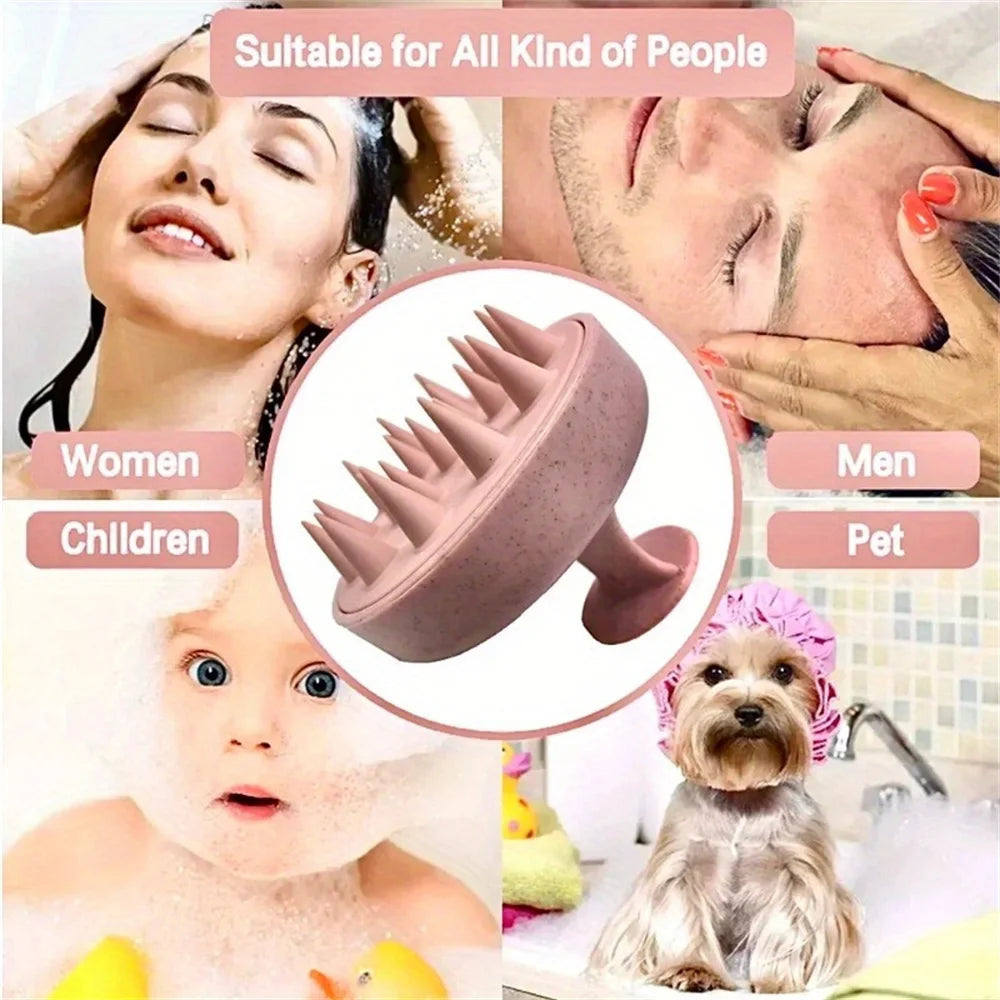 Silicone Shampoo Brush with Manual Scalp Massage Teeth, Approximate 8 x 7cm Hair Washing Tool in White, Green, Pink or Blue for Everyday Shower Hair Care
