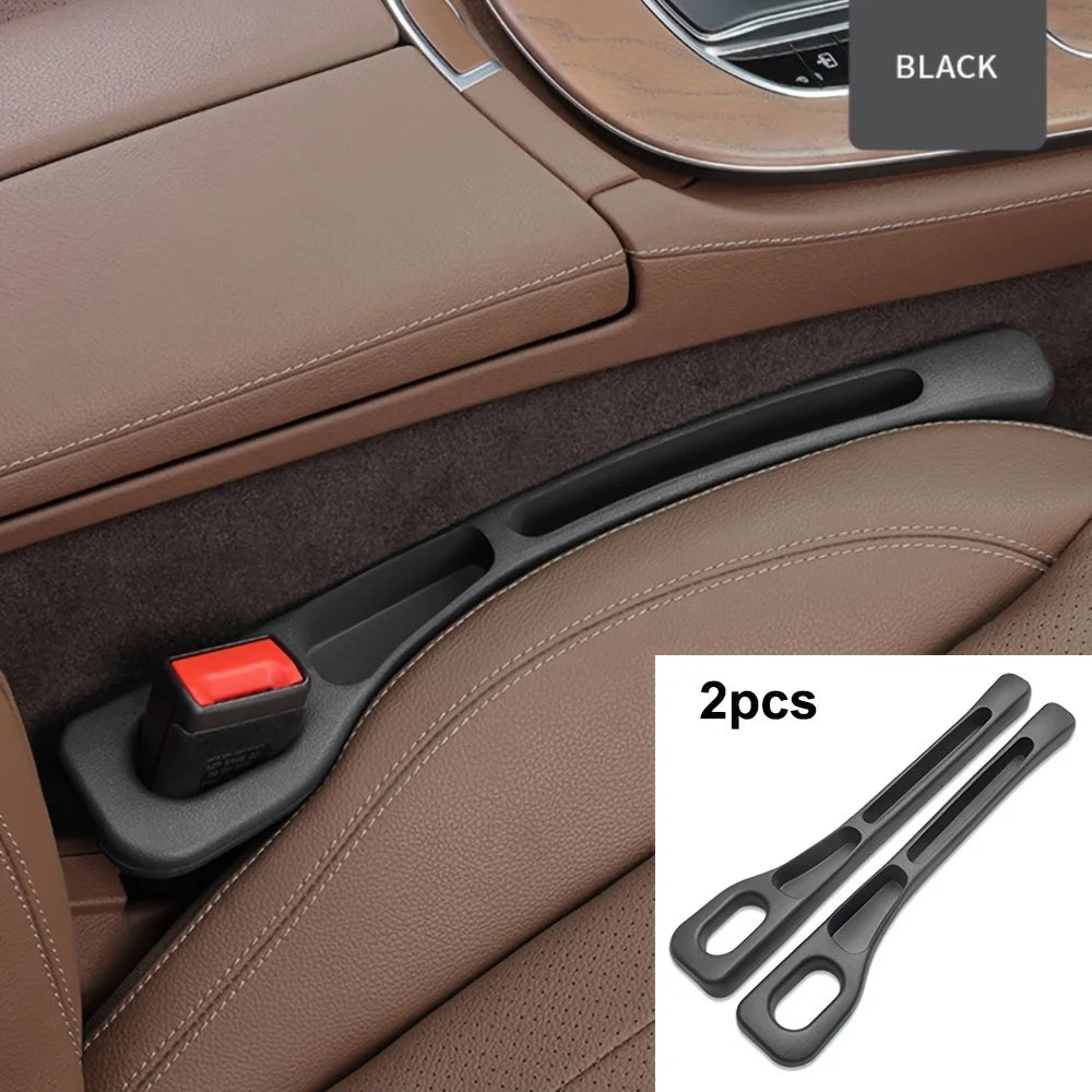 Dual-Groove Car Seat Gap Filler, 2-Piece Black PU Organizer Strips for Compatible Seat-to-Console Gaps, Small Essentials and Everyday Vehicle Interior Storage