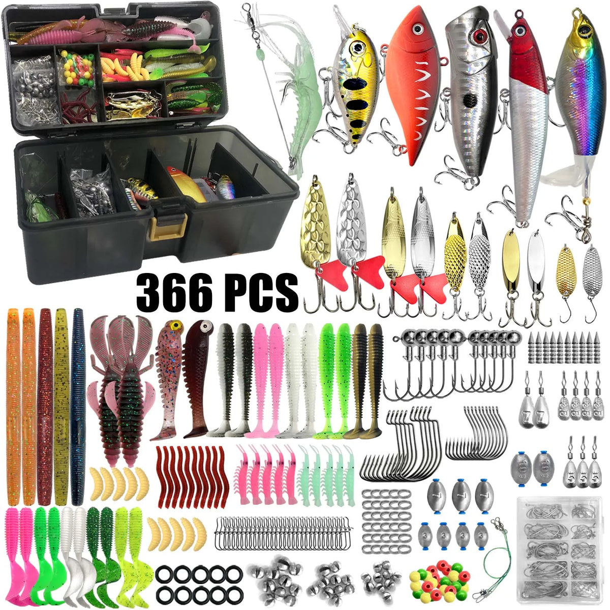 Fishing Lure Kit for Trout, Pike and Bass, Multi-Lure Tackle Selection with Layered Box Reference and Six Model Options for Recreational Angling Trips