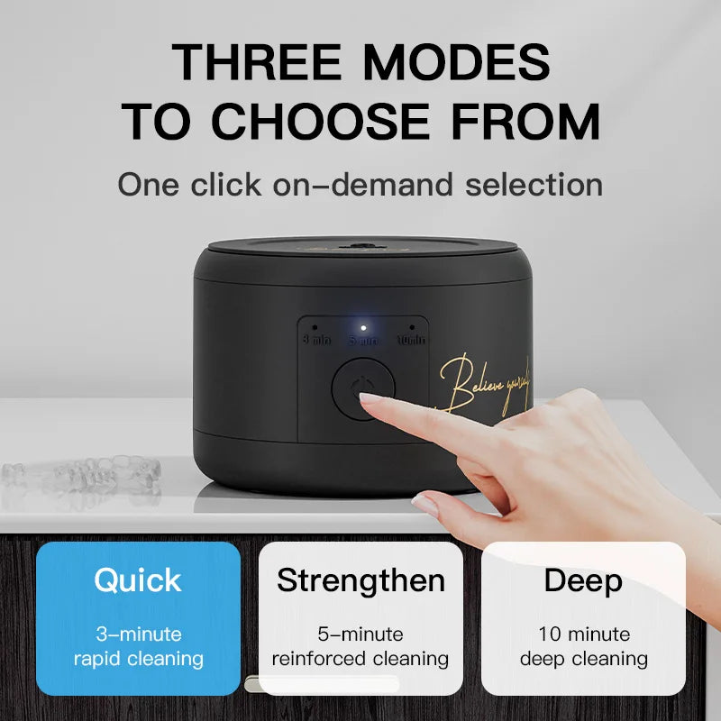 Dental Appliance Cleaner with USB Power Supply, Black Cleaning Machine for Compatible Removable Dentures, Orthodontic Appliances and Selected Jewelry