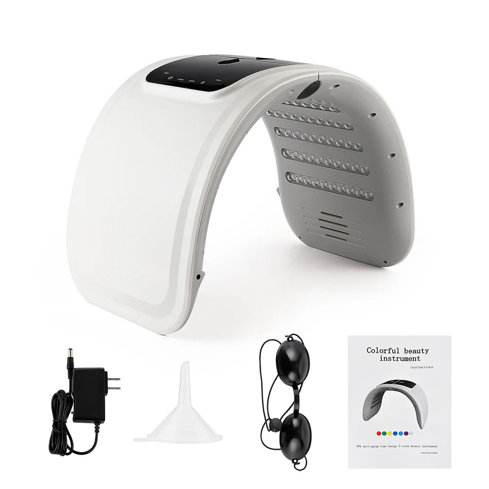 Seven-Color LED Skin Care Device with 100 LEDs, Foldable ABS Design and Touch Controls, Separate Spray or No-Spray Versions with Four Plug Options