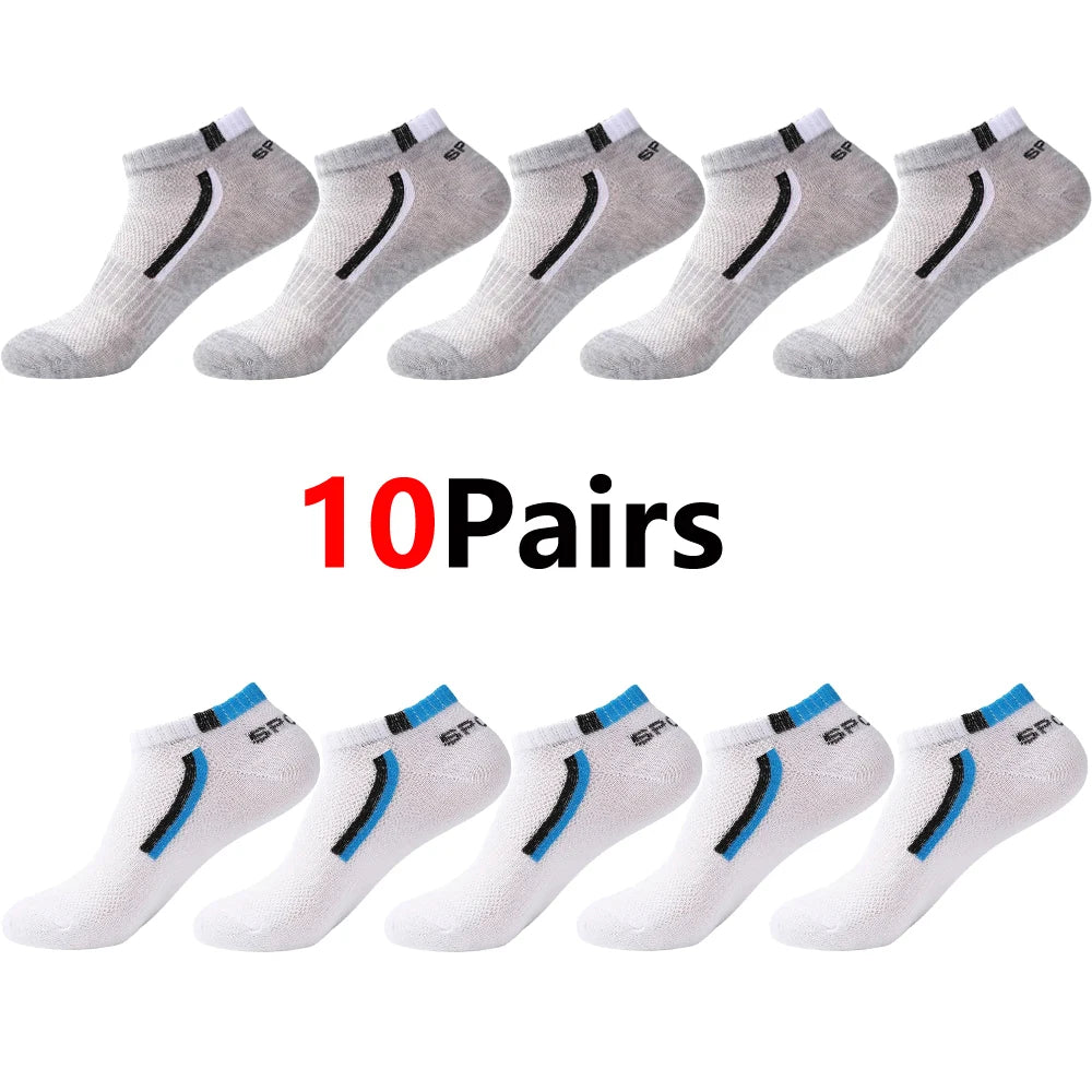Men's Mesh Ankle Socks in Polyester, Short Casual and Sports Style Multipacks with 5, 10, 20, 30 or 40-Pair Labels and Black, White, Gray or Mixed Options