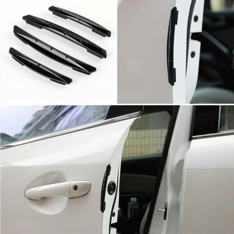 Car Door Guard Strips 4-Piece PVC Set in Transparent or Black, Adhesive Decorative Side Bumper Trim for Compatible Vehicle Exterior Surfaces
