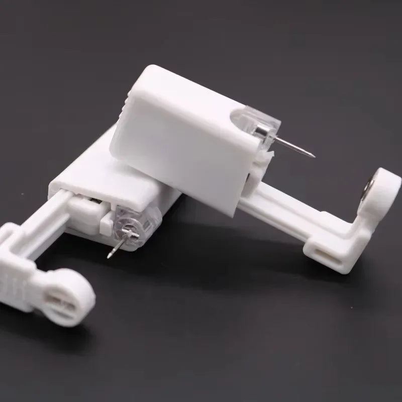 Disposable Ear Piercing Device with Built-In Earring, White Plastic and Stainless Steel Tool in Single or Multipack Options for Professional Assessment