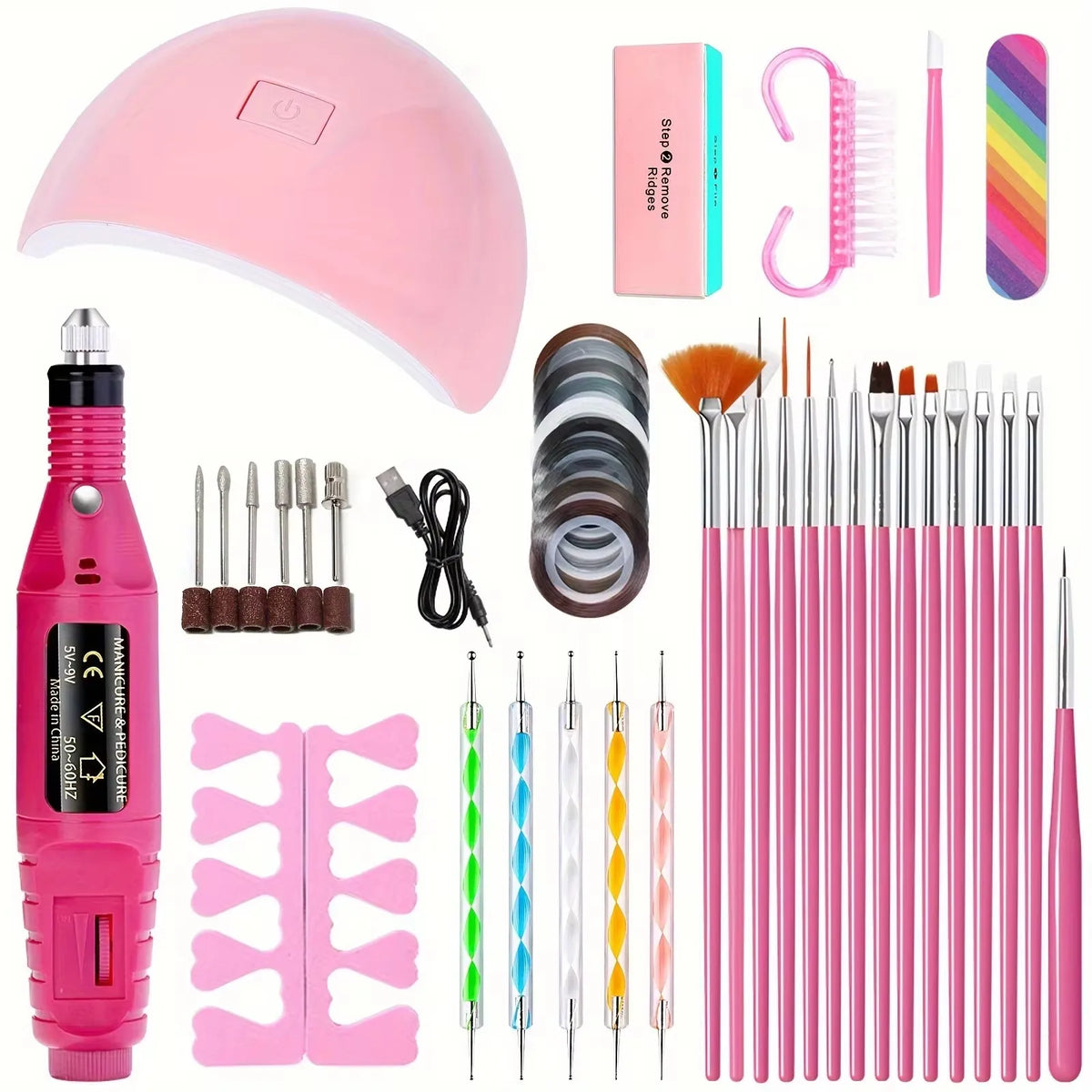 LINMANDA USB Nail Drill and Lamp Kit with Electric Polish File and UV LED Curing References, Seven Numbered Set Options for Adult Gel and Acrylic Nail Art