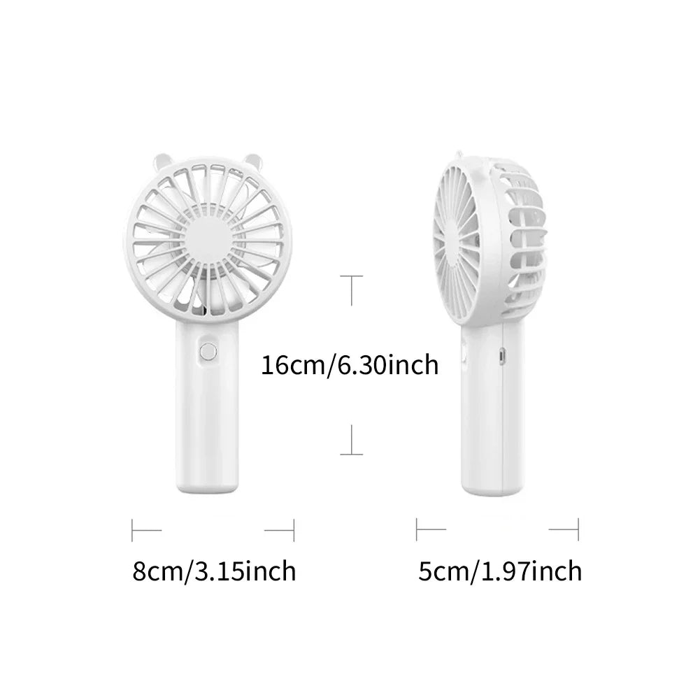 300mAh USB Rechargeable Personal Fan with ABS Housing and Included Cable, Compact 16cm Handheld Airflow Fan in Pink, White, Blue or Green for Short Breaks