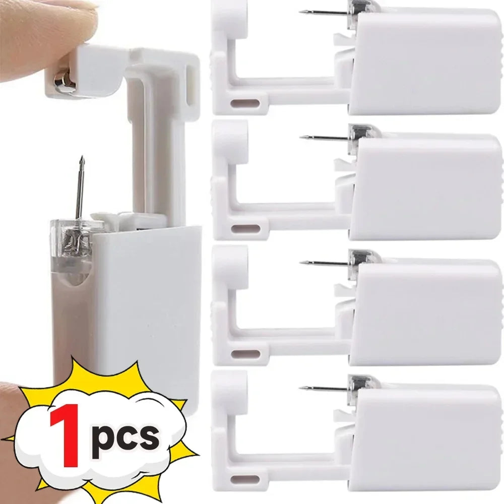 Disposable Ear Piercing Device with Built-In Earring, White Plastic and Stainless Steel Tool in Single or Multipack Options for Professional Assessment