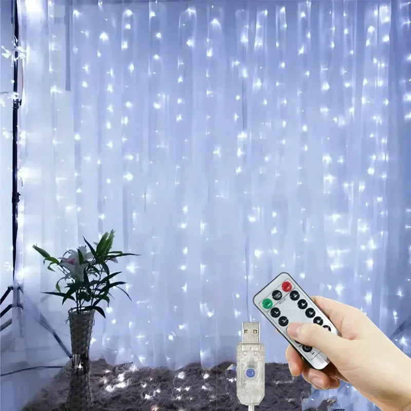 LED Curtain String Lights with Remote, USB 5V Fairy Lights with 8 Modes, Six Color Options and 100–600 LEDs for Bedroom, Wedding and Christmas Decor