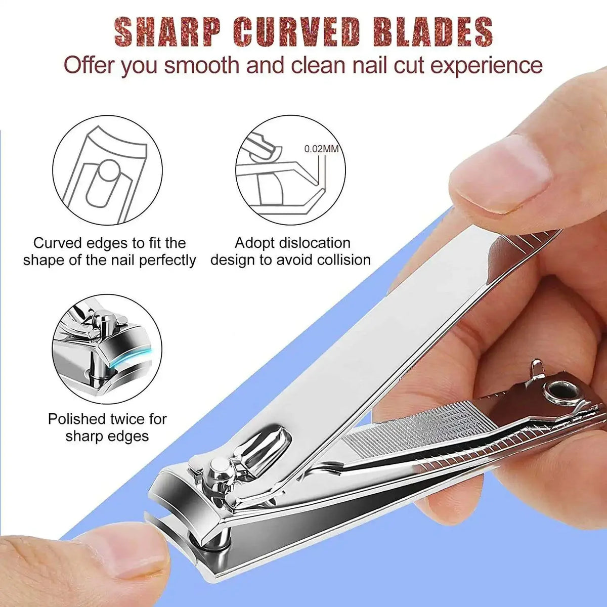 Stainless Steel Nail Clippers with Curved Cutting Edges and Keyhole Ends, One Large Clipper or Large and Small Two-Piece Options for Everyday Nail Grooming
