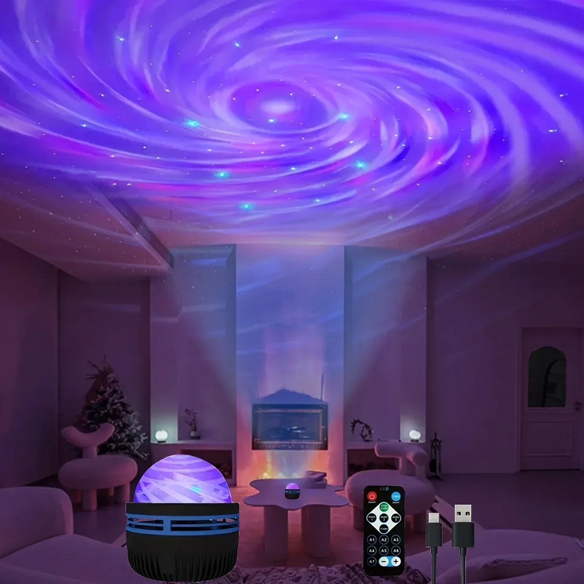 USB Galaxy Projector Light with Starry Sky, Aurora, Water Wave or Crystal Style Options, Decorative Bedroom and Party Lighting with Select Remote Versions