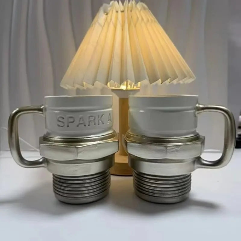 Spark Plug Coffee Mug with Resin Exterior and Stainless Steel Lining, Silvery Automotive-Themed Cup for Mechanics, Car Enthusiasts and Father's Day Gifts