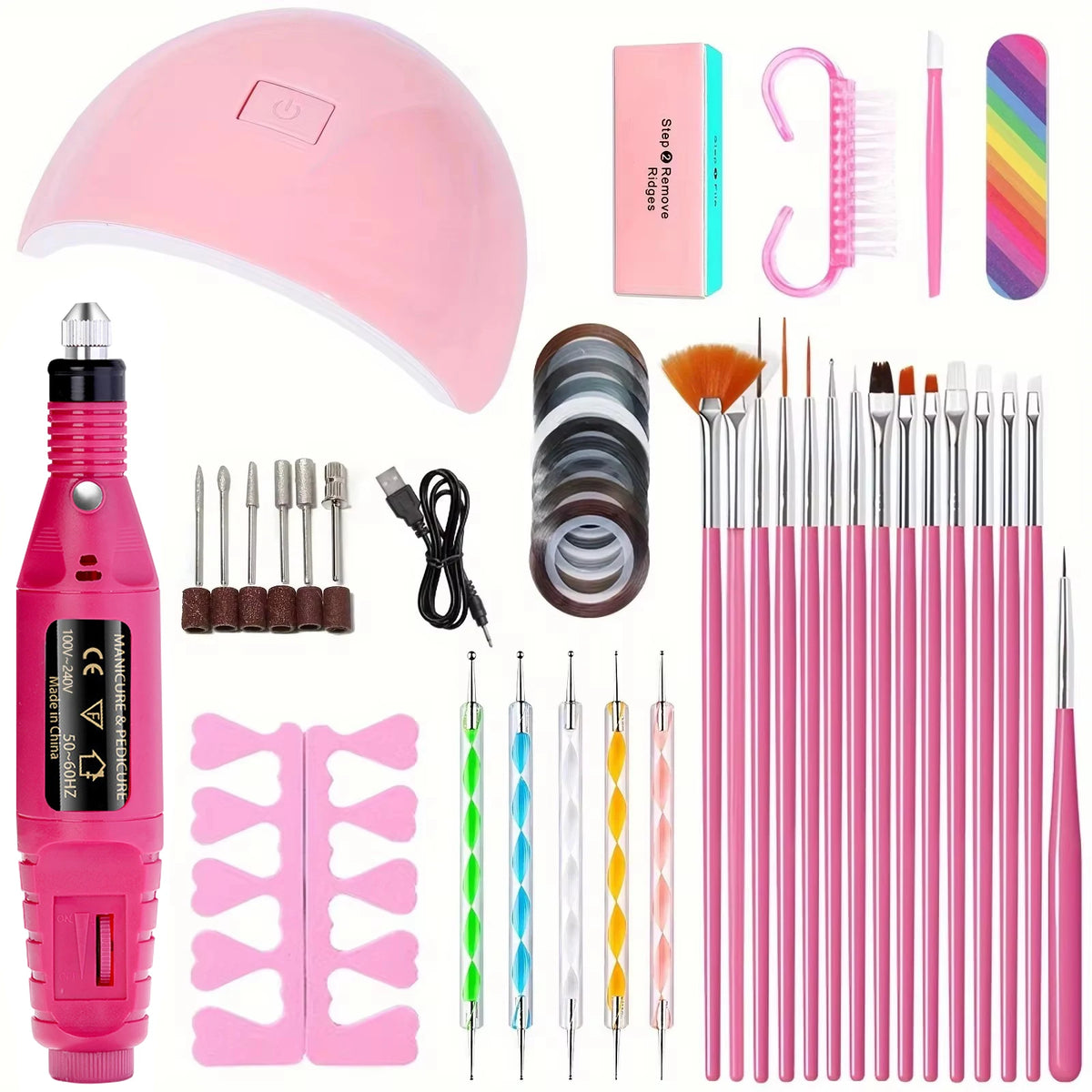 LINMANDA USB Nail Drill and Lamp Kit with Electric Polish File and UV LED Curing References, Seven Numbered Set Options for Adult Gel and Acrylic Nail Art