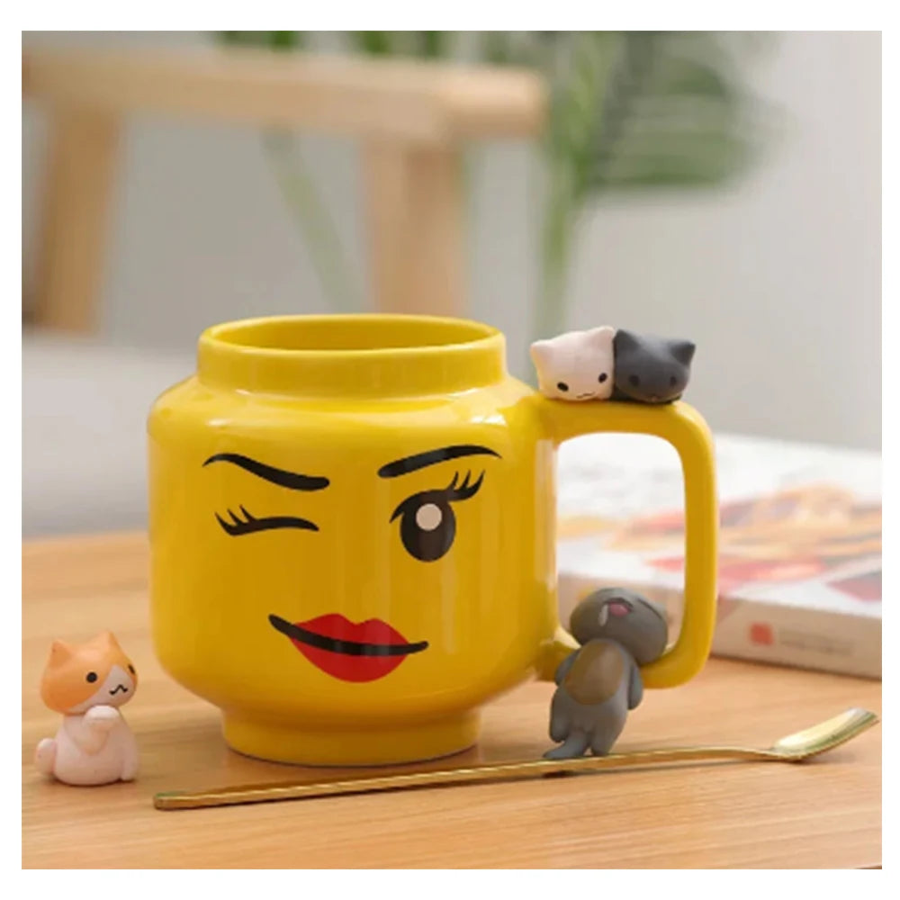 Impish Expression Mug in Porcelain, Single 250ml Cartoon Coffee, Tea and Milk Cup with A-G Design Options and Foam-Lined Box for Friends and Family Gifts