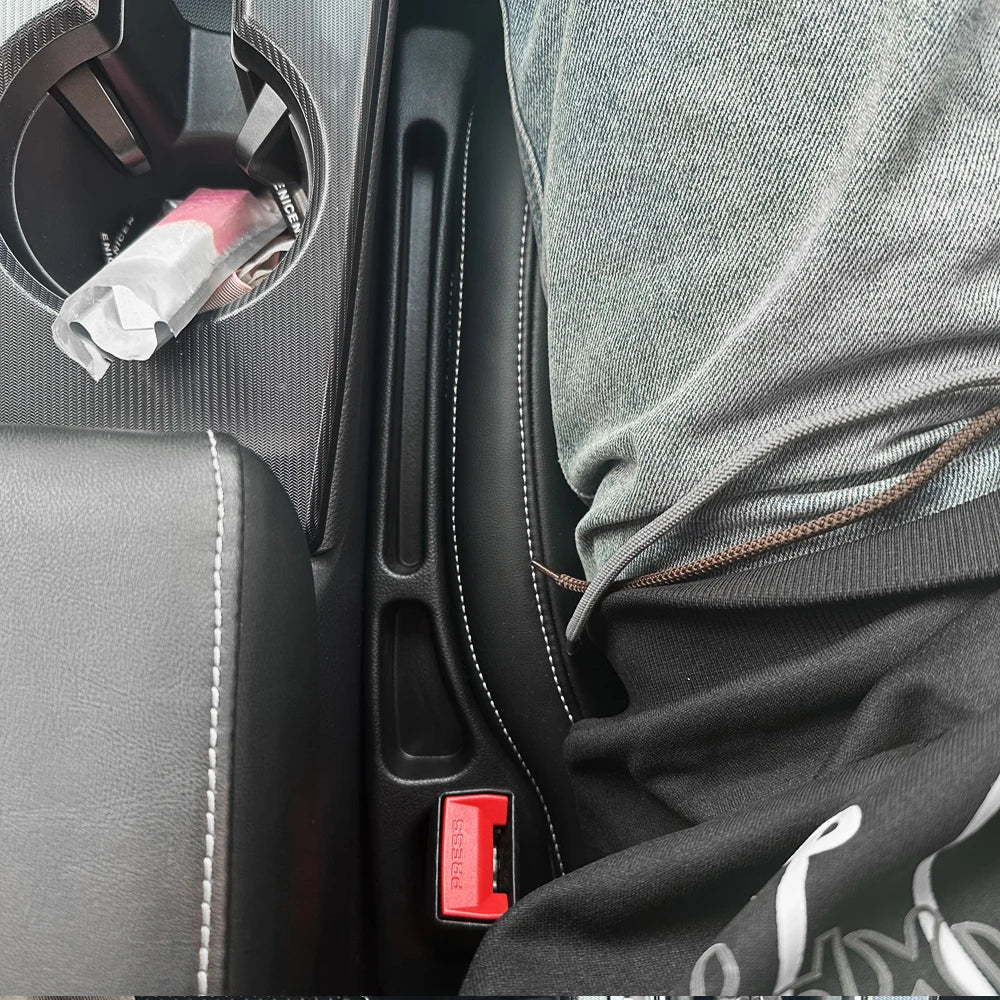 Car Seat Gap Filler Strips, 2-Piece Black Side Seam Inserts for Compatible Seat-to-Console Spaces with Listed Gap Width and Seat Height Fit Requirements