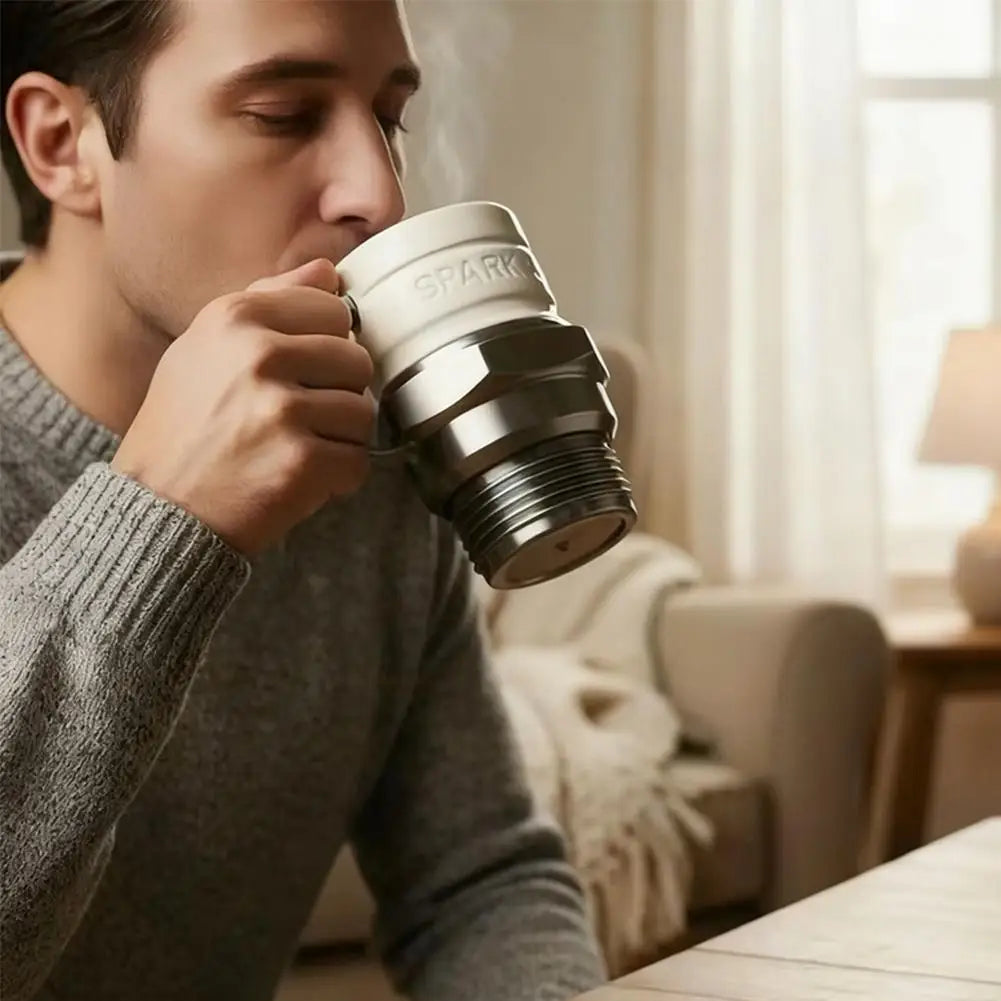 Spark Plug Coffee Mug with Resin Exterior and Stainless Steel Lining, Silvery Automotive-Themed Cup for Mechanics, Car Enthusiasts and Father's Day Gifts