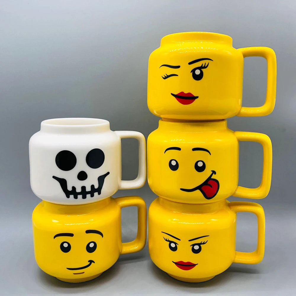 Impish Expression Mug in Porcelain, Single 250ml Cartoon Coffee, Tea and Milk Cup with A-G Design Options and Foam-Lined Box for Friends and Family Gifts