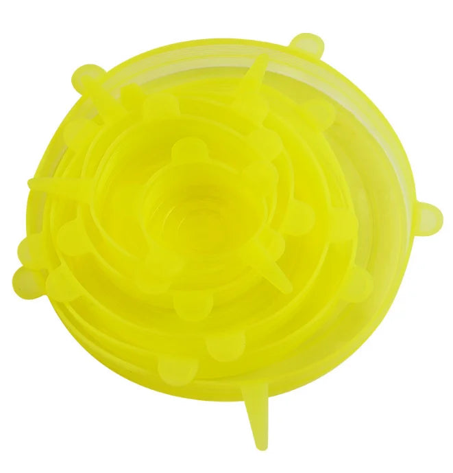 Round Stretch Food Covers Set of 6, Reusable Bowl and Dish Lids with Listed Sizes from 6 to 18cm in White, Blue, Yellow or Pink for Kitchen Storage