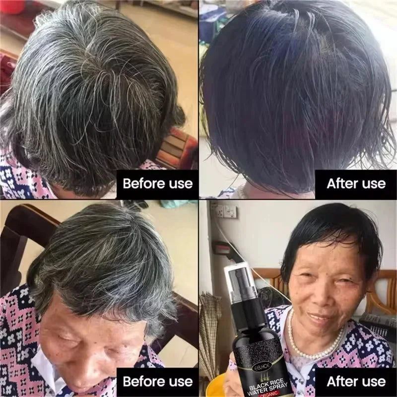 Gray Hair Care Serum with Black Spray and Cosmetic Coverage References, Single or Promotional Purchase Labels for Women and Men Grooming Routines
