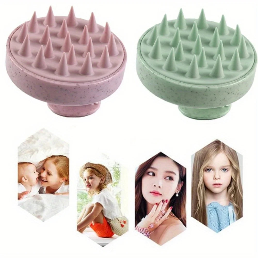 Silicone Shampoo Brush with Manual Scalp Massage Teeth, Approximate 8 x 7cm Hair Washing Tool in White, Green, Pink or Blue for Everyday Shower Hair Care