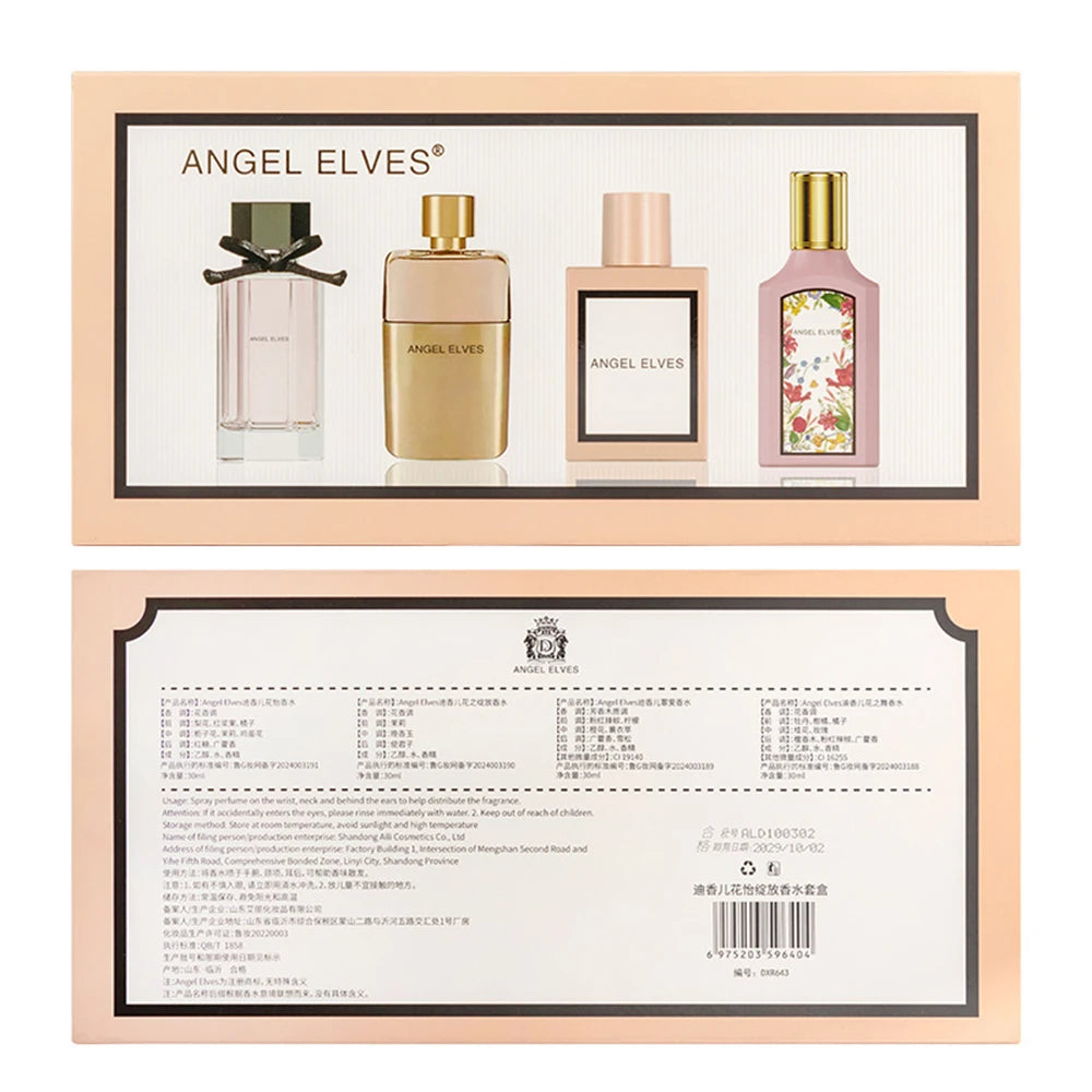 Four-Piece Floral Perfume Set for Women with Listed 30ml Spray Bottles, 120ml Total and Gift Box Reference for Everyday Fragrance and Special Occasions