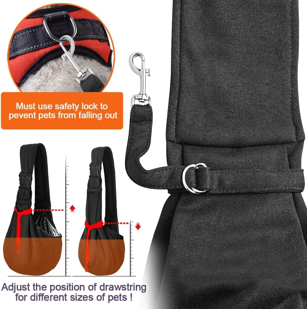 Small Dog Chest Carrier Bag with Adjustable Shoulder Strap and Zippered Pocket, Black or Gray Front Carry Accessory for Suitable Puppies and Pet Outings