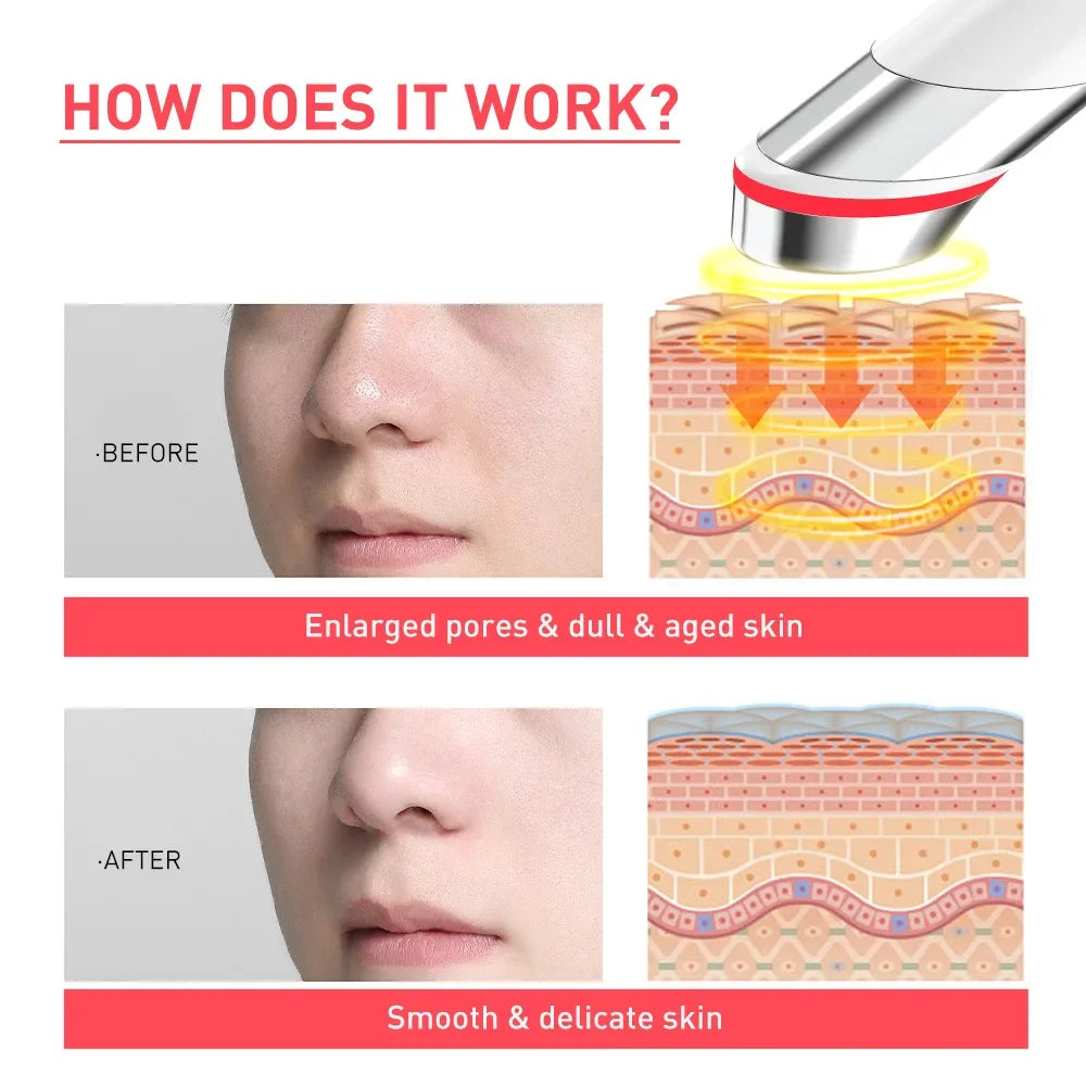 Touch-Activated Facial Care Wand with Rotating T-Bar Head, Black Rechargeable Beauty Tool with Listed Red Light, Warmth, Vibration and Microcurrent Functions