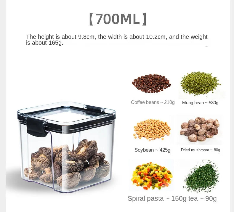 Clear Pantry Storage Jars with White or Black Covers, Five Capacity Options from 460ml to 1800ml and Single-Size Packs or Mixed Five-Size Kitchen Sets