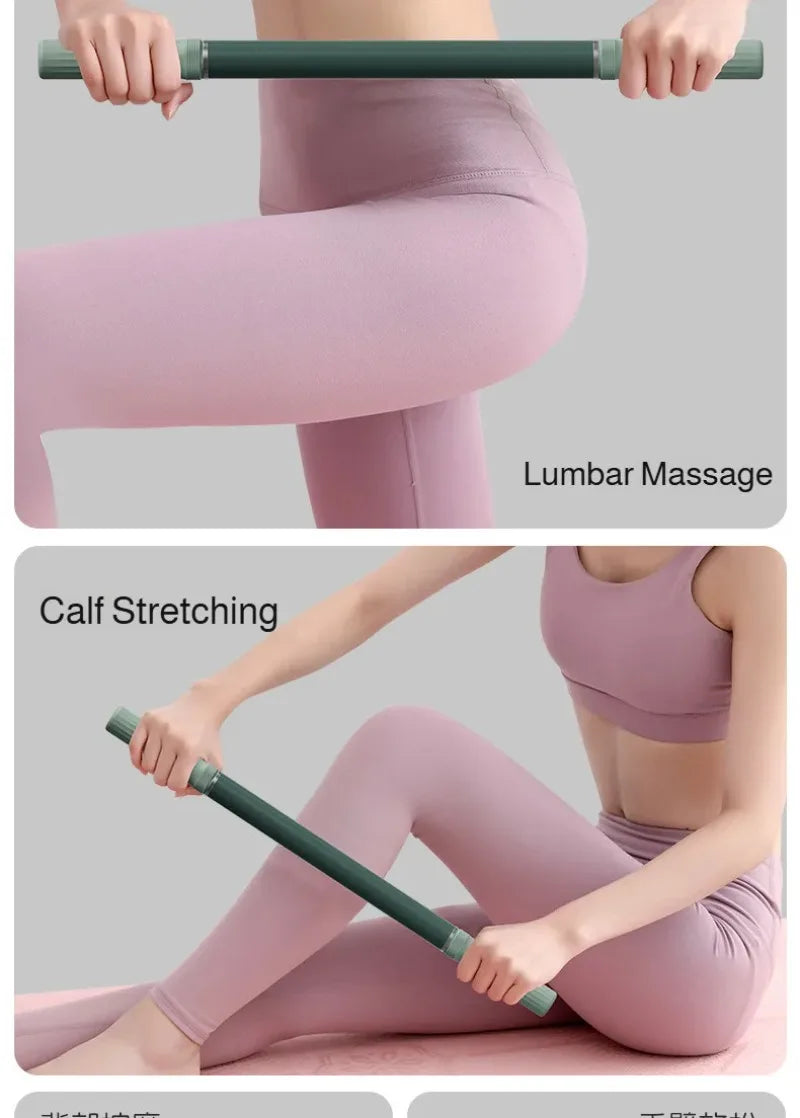 Extra Long Massage Stick for Yoga and Fitness Routines, Body Massage Tool with Back and Leg Stretching References for At-Home Relaxation
