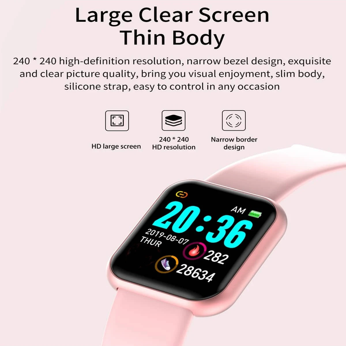 USB Charging Smart Watch with Step Counter, Music Control and Circular Touch Button, Soft Silicone Fitness Bracelet in Black, Pink, White or Silver