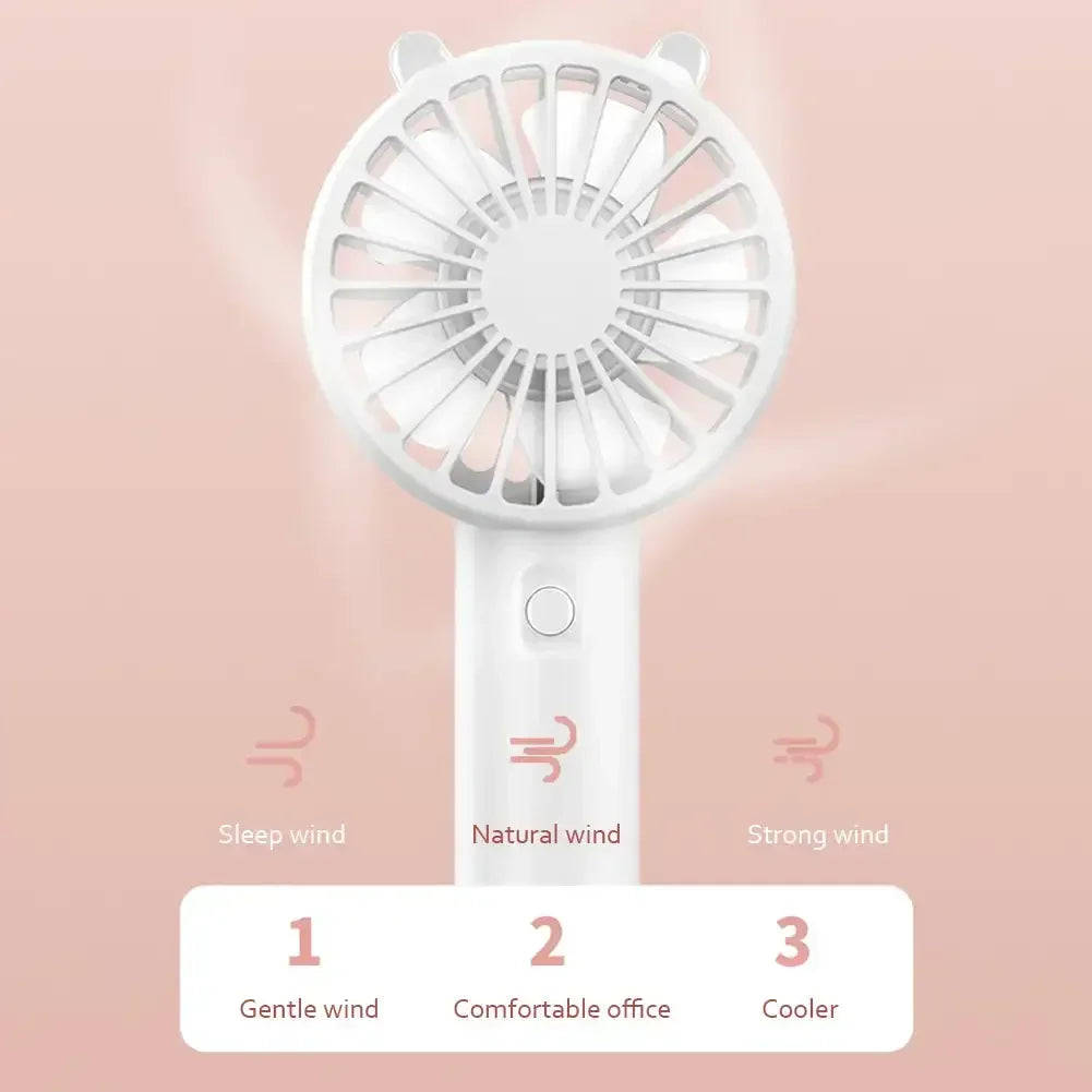 300mAh USB Rechargeable Personal Fan with ABS Housing and Included Cable, Compact 16cm Handheld Airflow Fan in Pink, White, Blue or Green for Short Breaks