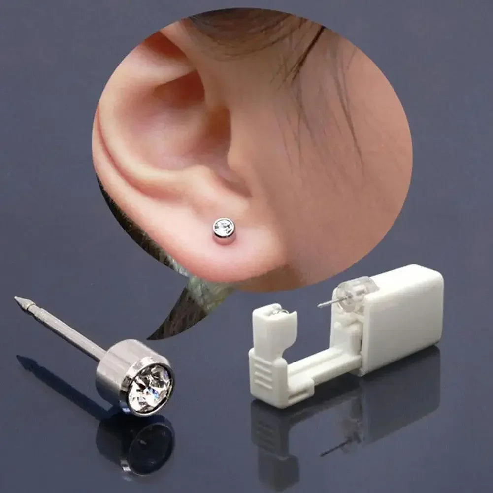 Disposable Ear Piercing Device with Built-In Earring, White Plastic and Stainless Steel Tool in Single or Multipack Options for Professional Assessment
