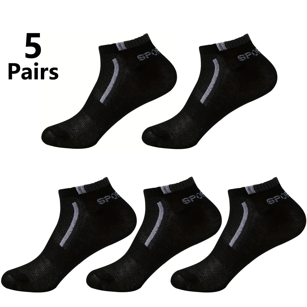 Men's Mesh Ankle Socks in Polyester, Short Casual and Sports Style Multipacks with 5, 10, 20, 30 or 40-Pair Labels and Black, White, Gray or Mixed Options