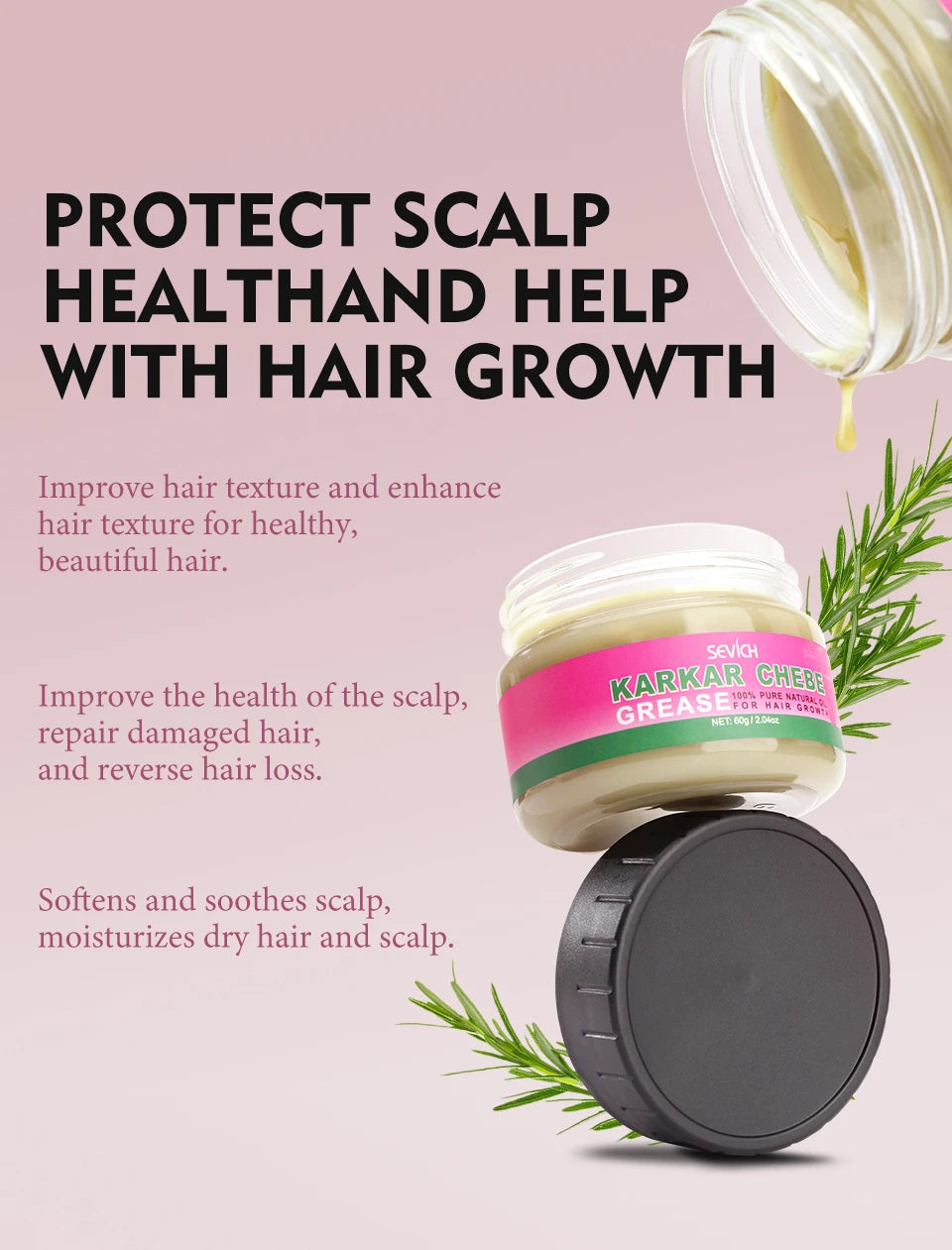 Hair Care Oil and Cream Options with Karkar, Chebe, Batana and Rosemary References, Single 40ml Oil, Single 60g Cream or Set and gift for Cosmetic Grooming