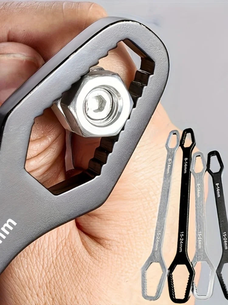 Double Ended Adjustable Wrench in Black, Single Manual Spanner with Listed 3-17mm Self-Tightening Range for Compatible Nuts and Household Repair Tasks