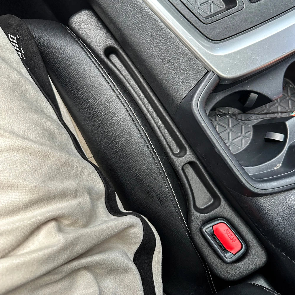Car Seat Gap Filler Strips, 2-Piece Black Side Seam Inserts for Compatible Seat-to-Console Spaces with Listed Gap Width and Seat Height Fit Requirements