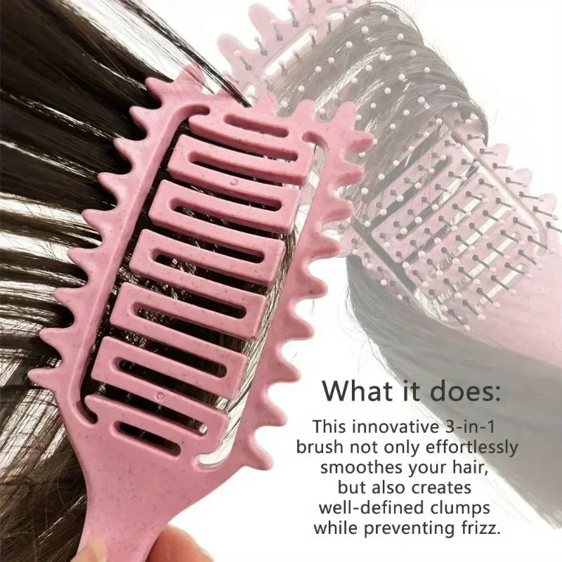 Curl Styling Detangling Brush with Hollow Vented Design, Wheat Straw and Nylon Materials, Single 24cm Hair Tool in Purple, Pink, Beige or Green