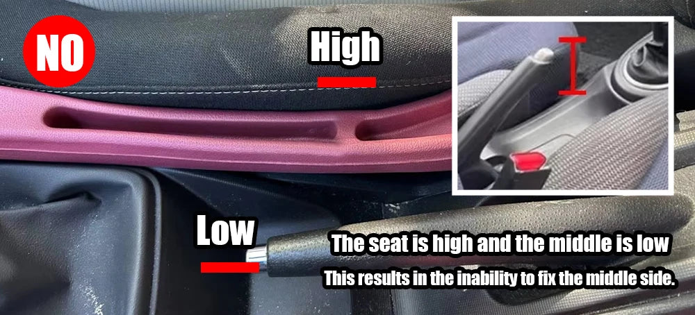 Car Seat Gap Filler Strips, 2-Piece Black Side Seam Inserts for Compatible Seat-to-Console Spaces with Listed Gap Width and Seat Height Fit Requirements