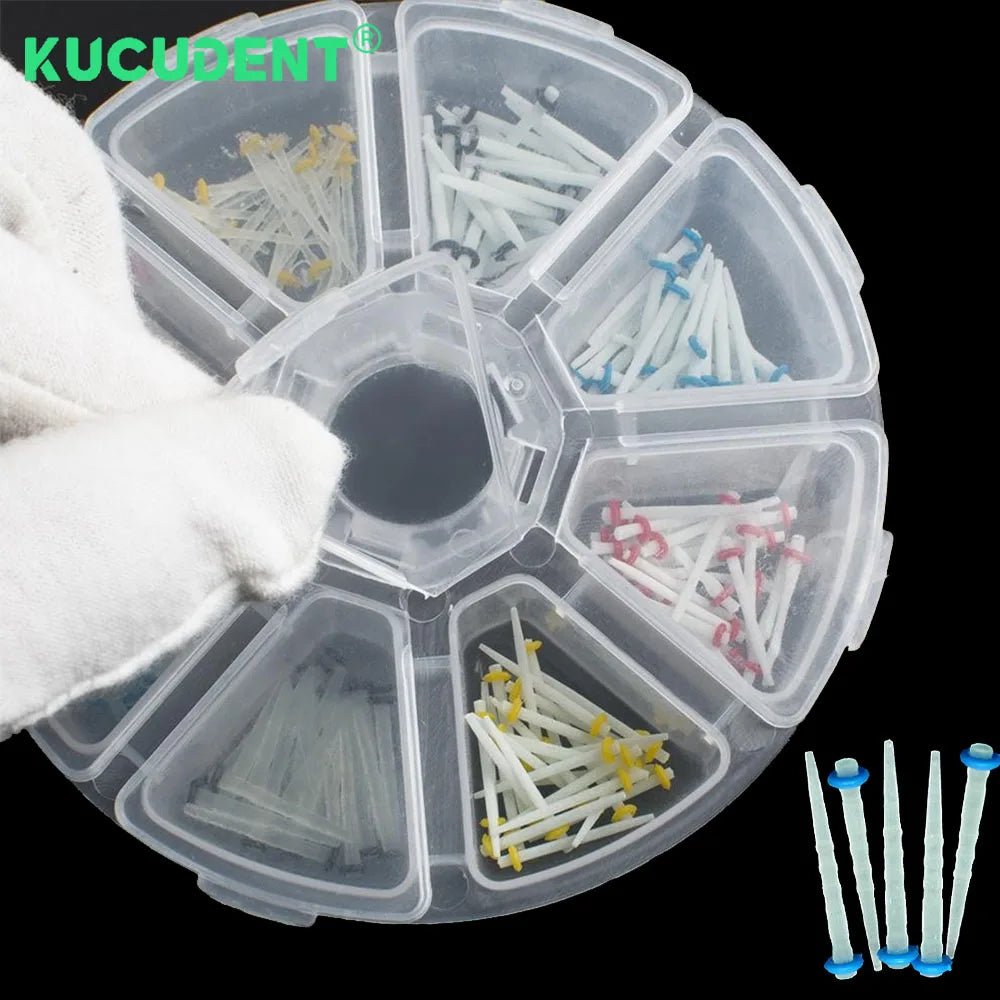 Dental Fiber Post Assortment, 200 Pieces per Box with Glass Straight and Quartz Screw Styles in Listed 1.2, 1.4, 1.6 and 1.8mm Sizes for Professional Selection