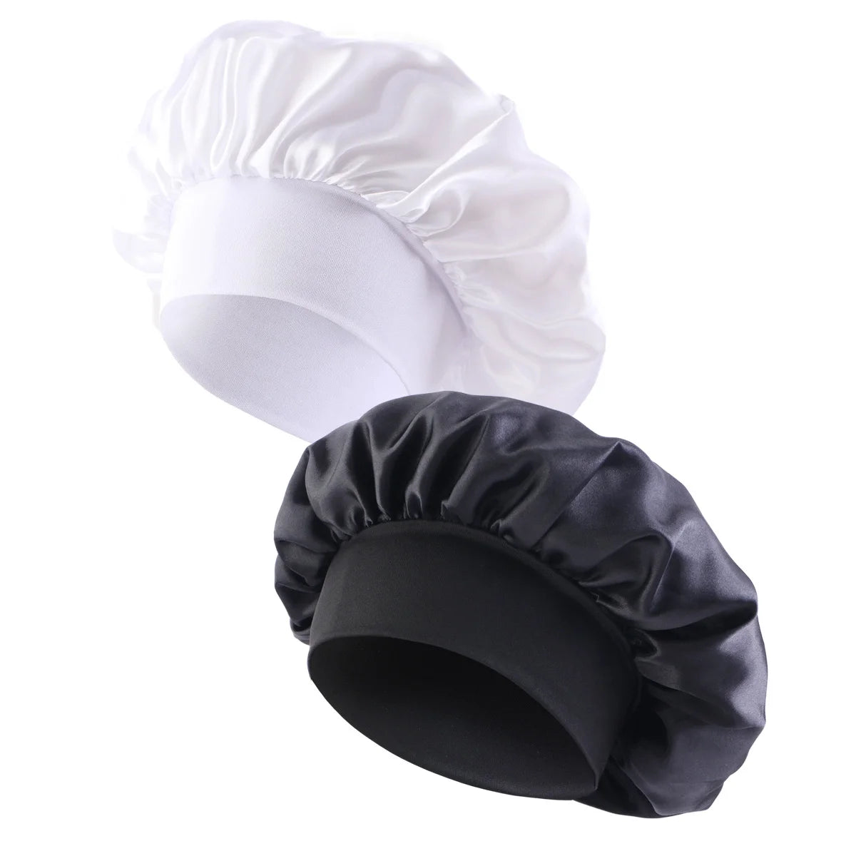 Wide Band Satin Sleep Bonnet with Listed Elastic Hair Wrap Design, Polyester Material Reference and Twenty-Eight Color Labels for Adult Nighttime Hair Styling