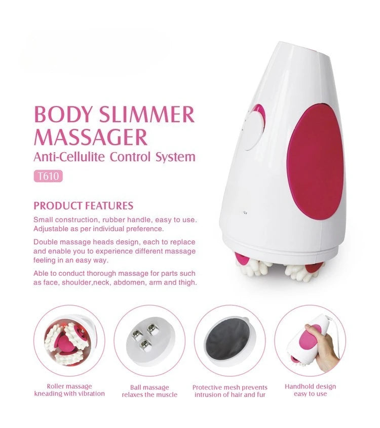 Electric Roller Body Massager in White with 3D Kneading Wheel Design, ABS and Silicone Construction for Adult At-Home Personal Care Routines