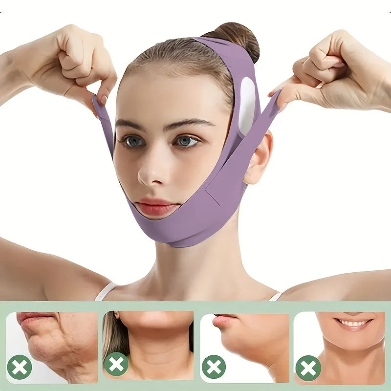 Face Lift Band with Graphene Fiber, Washable Reusable Chin and Jawline Beauty Strap for At-Home Personal Care in Green or Purple