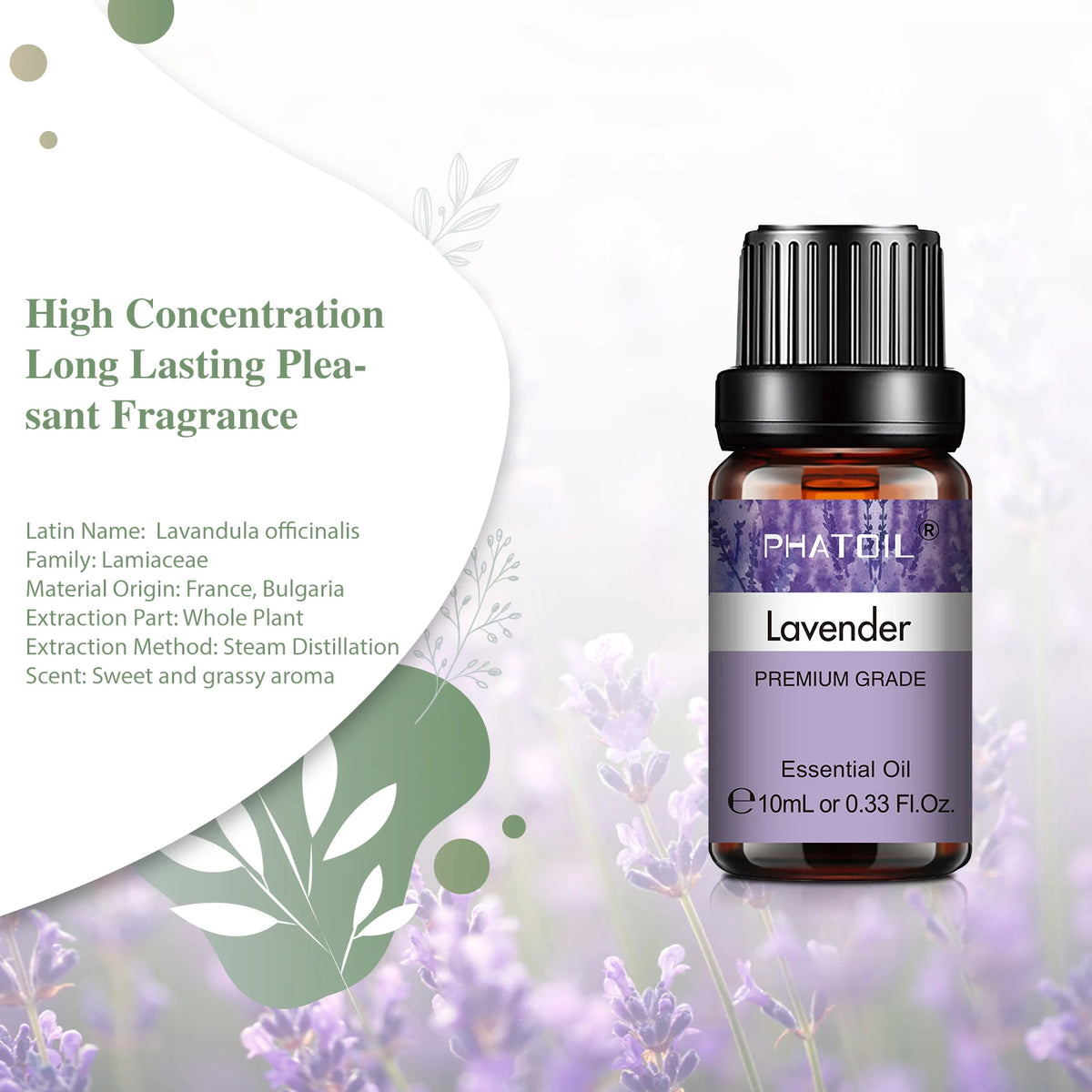 10ml Aroma Oil by PHATOIL for Compatible Diffusers and Home Fragrance, Amber Bottle with Lavender, Eucalyptus, Vanilla, Peppermint and Other Scent Options