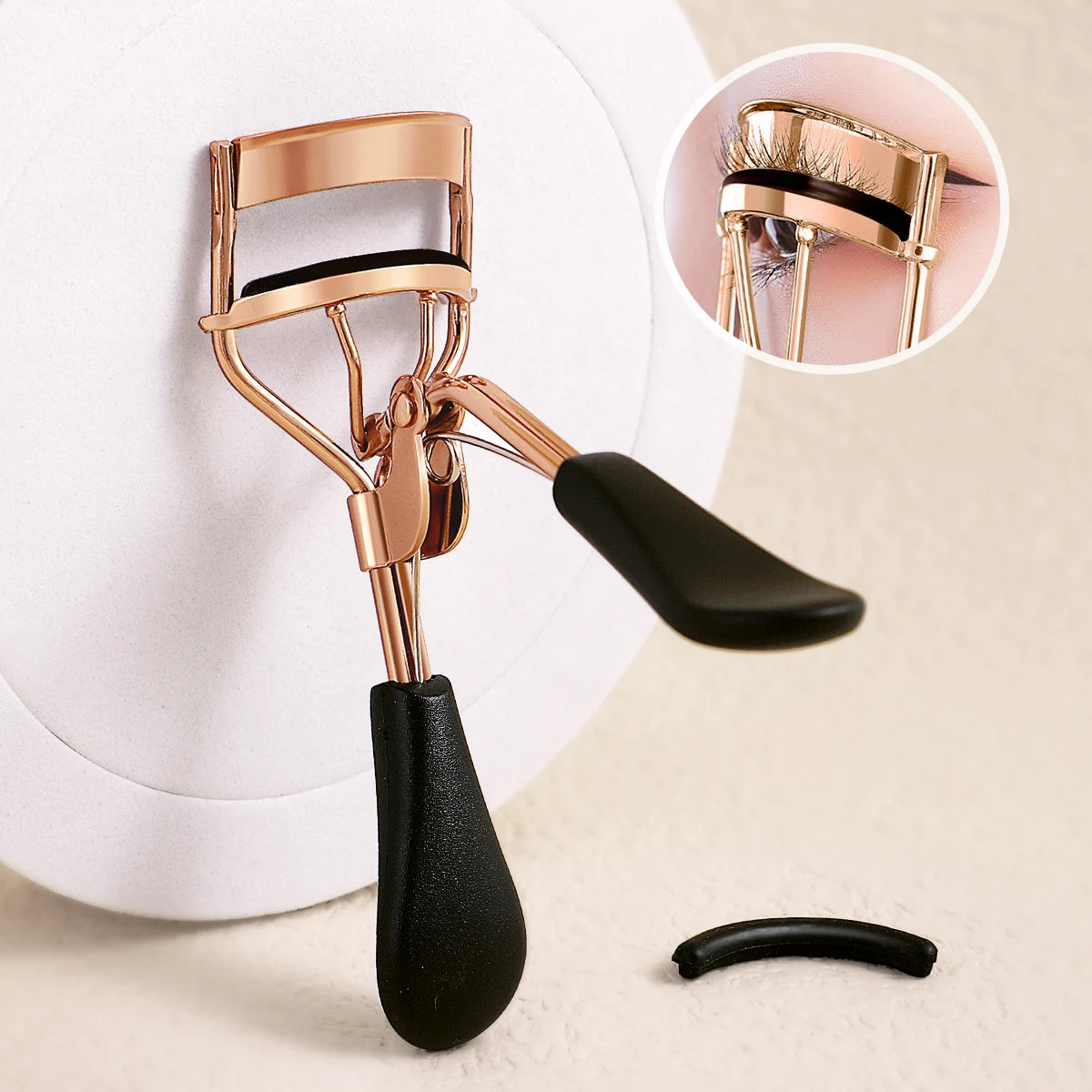 Stainless Steel Eyelash Curler with 15 Silicone Pads, Portable Lash Curling Tool in Seven Color Options for Everyday Makeup and Travel Beauty Kits