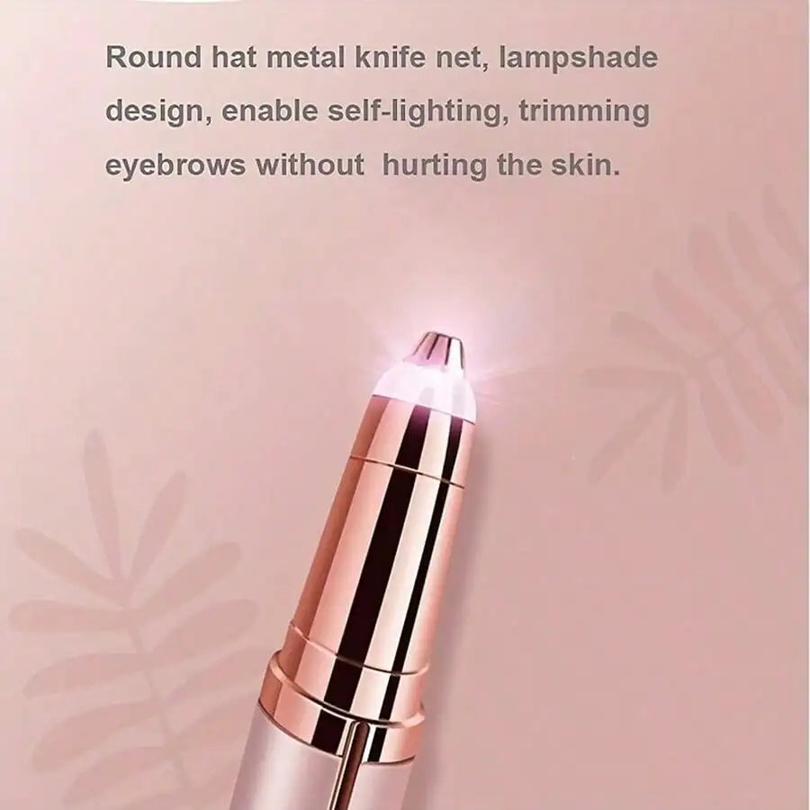 USB Rechargeable Eyebrow Trimmer in Pink Rose Gold, Compact Electric Facial Hair Grooming Tool for Brow Touch-Ups, Daily Beauty Routines and Travel