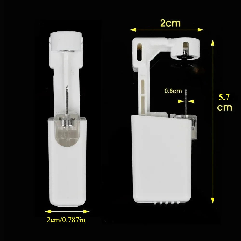 Disposable Ear Piercing Device with Built-In Earring, White Plastic and Stainless Steel Tool in Single or Multipack Options for Professional Assessment