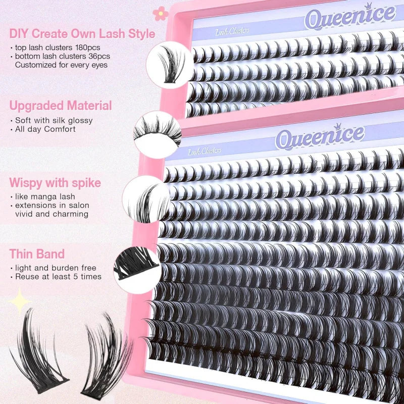 Manga Anime Lash Clusters with Wispy D Curl and 8–16mm Lengths, Reusable Individual False Eyelashes in Style F-Fairy lash c for Adult Makeup Looks