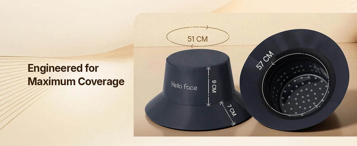 LED Scalp Care Bucket Hat Hello Face T100 with 336 Red and Near-Infrared LEDs, Three Light Modes and Separate With-Controller or Hat-Only Set Options